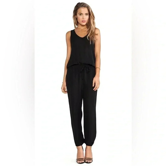 Theory Lortan W Jumpsuit in Black Silk Jogger Pant Size 2 - Picture 1 of 8